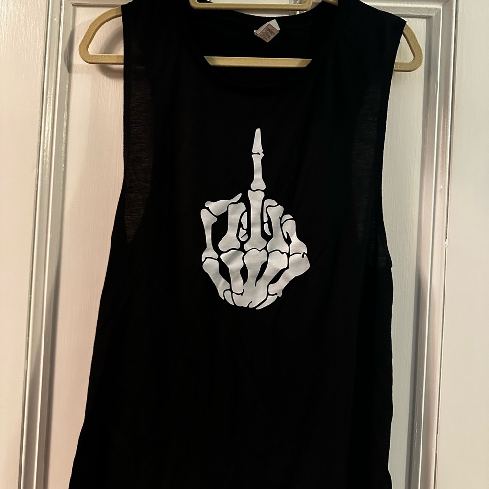 Constantly Varied Gear Black Sleeveless Top with Skeleton Graphic